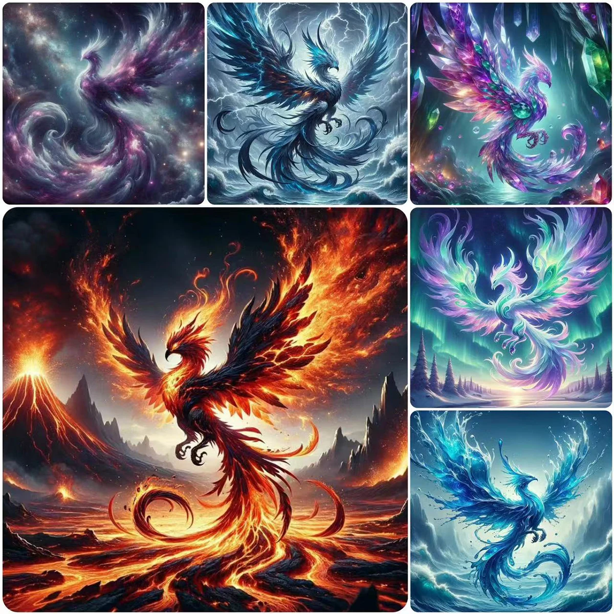 

5D DIY Diamond Painting Flaming Phoenix Cross Stitch Kits Full Square Round Diamond Mosaic Animal Embroidery Home Decor Gifts