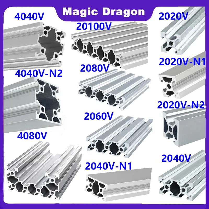 Perfil de aluminio extruido anodizado para impresora 3D, riel plateado 2020, 2020N2, 2040V, 2060, 2080, 20100, 4040, 4040N2, 4080 V, 1 unidad