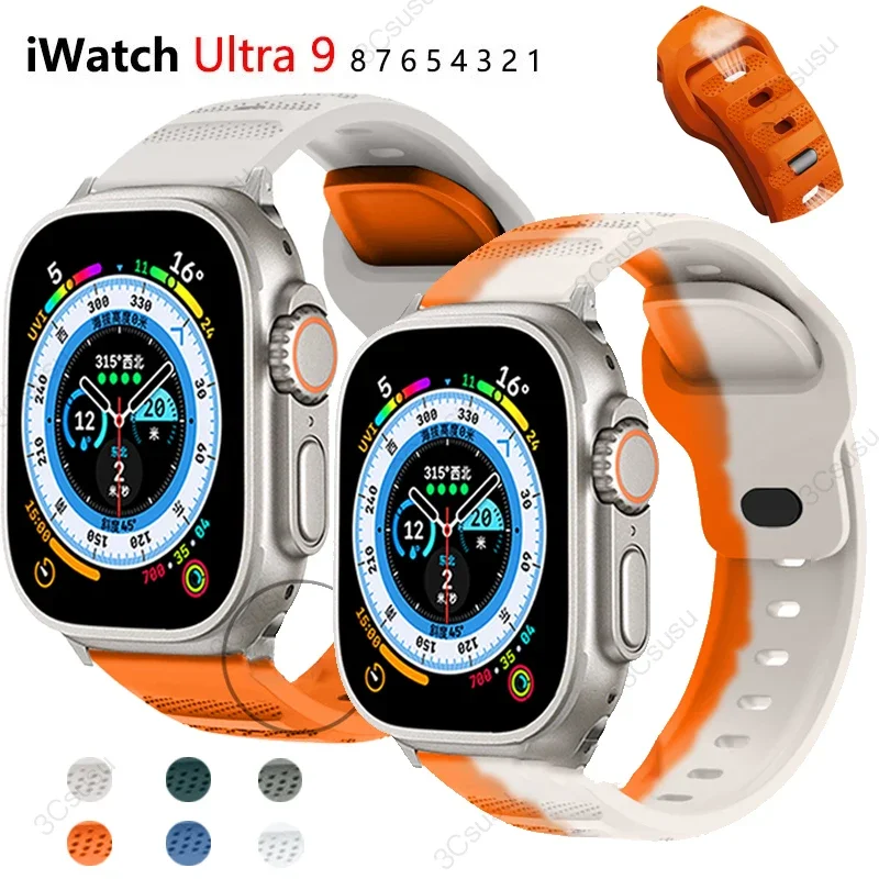 Soft Silicone Strap For Apple Watch Ultra Ultra2 49mm 44mm 45mm 42mm 41mm 42mm 38mm sport band iwatch Serise 8 7 6 5 bracelet