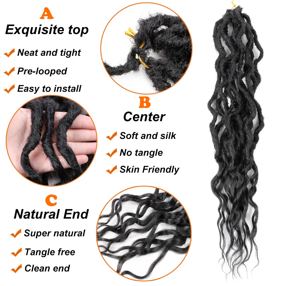 Goddess Boho Locs Crochet Hair 16 24 Inch Synthetic Wave Faux Locs Crochet Braids Pre Looped Black Ombre Brown Soft Locs Hair