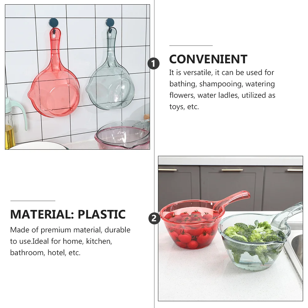 

3Pcs Thicken Plastic Water Ladle Long Handle Scoop Home Kitchen Bathroom Hotel Versatile Use Bath Shampoo Flower