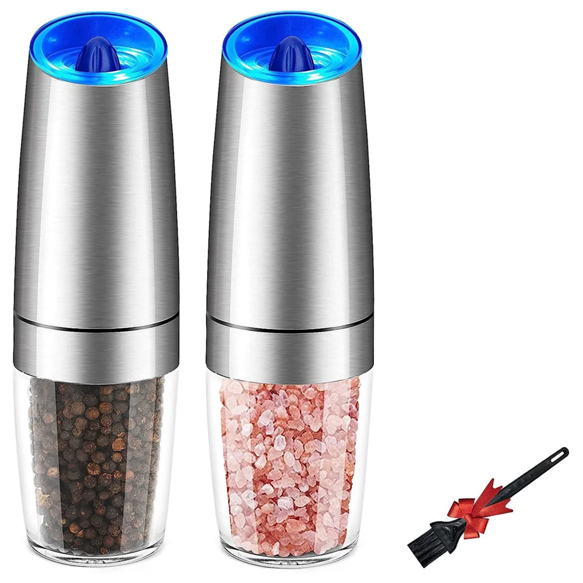 

2PCS Salt & Pepper Grinder Electric Gravity Grinder Refillable Automatic Mill Set with Adjustable Coarseness LED Light B