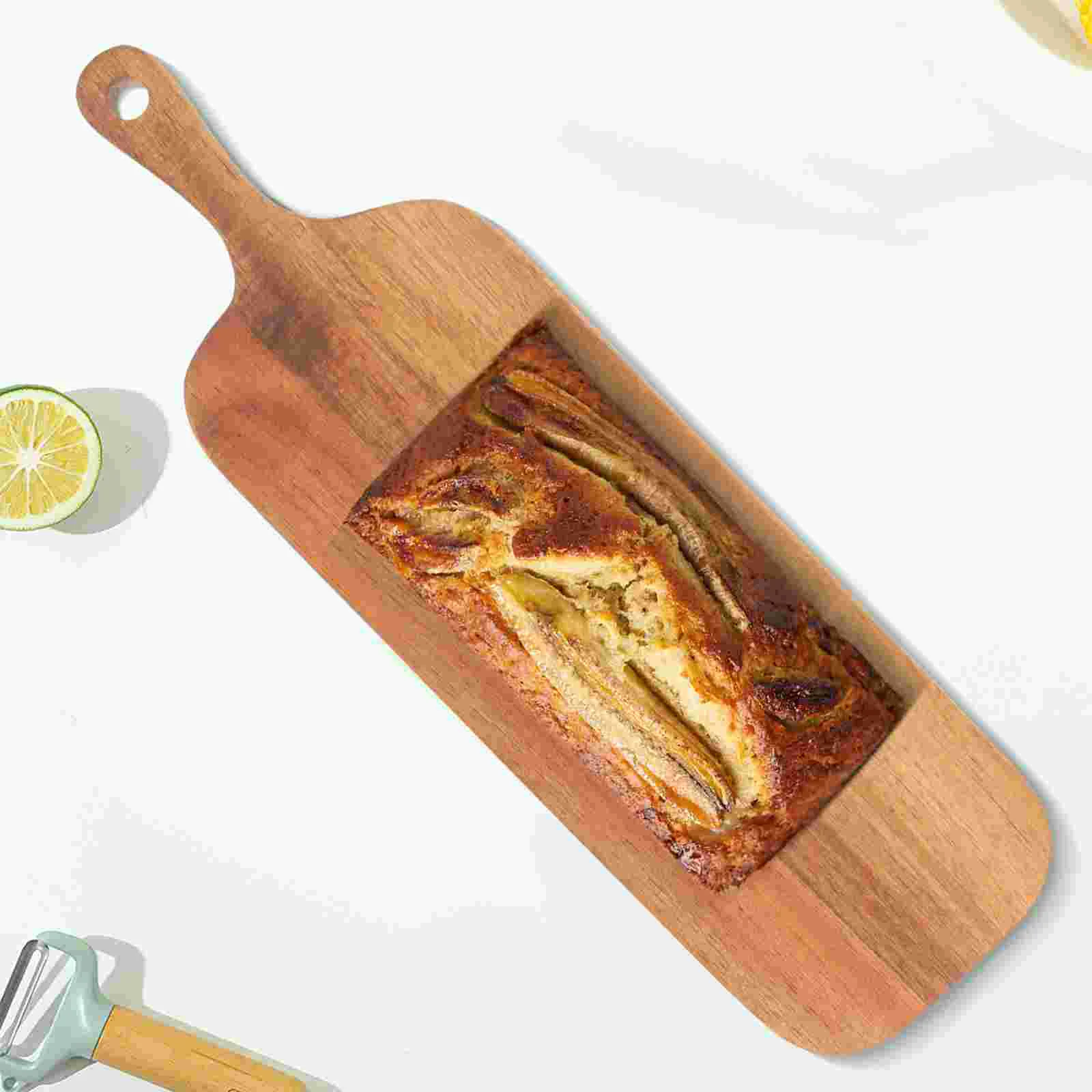 

Props Long-handled Acacia Wood Cutting Board Solid Household Wooden Creative Photo Serving Cutlery Tray with Decorative