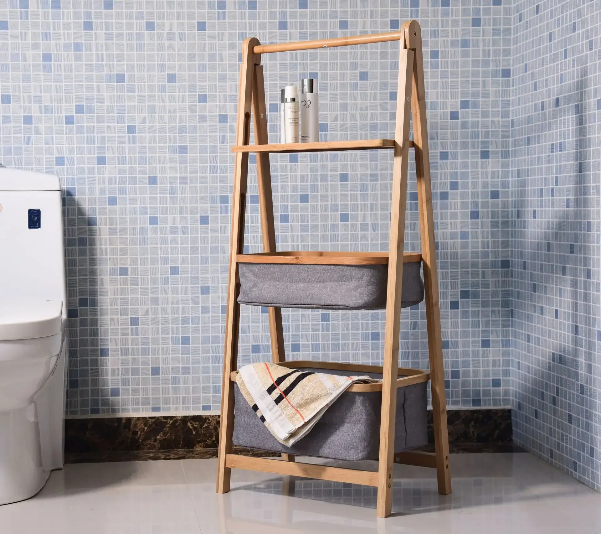 Japanese-style bathroom, toilet, floor-to-ceiling, multi-functional shelf, household storage rack, dirty clothes basket, bedroom