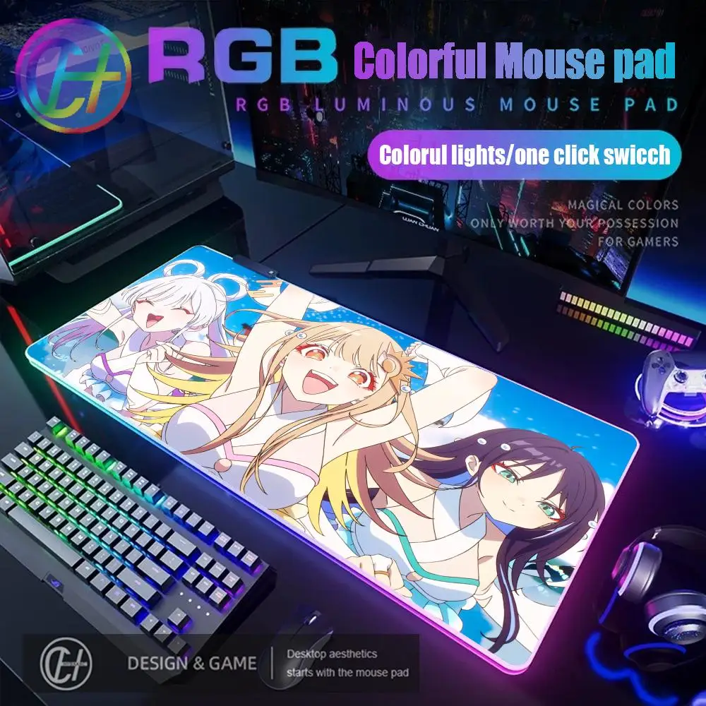 HYBXAXC Cosmic Princess Kaguya RGB Gaming Mouse Pad HD Gamer Large LED Light XXL Anime Kawaii Girl Yachiyo Runami PC Mousepad