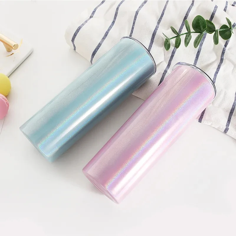 20oz Glitter Straight Skinny Tumbler With Lid Straw Stainless Steel Slim Travel Vacuum Water Bottle Cup For Hot Cold Drink