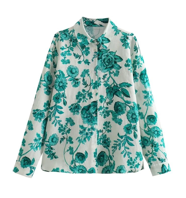 Csa fena com gola  de manga crida com estampa floral primavera outono novo estilo fenda lateral design estilo d...