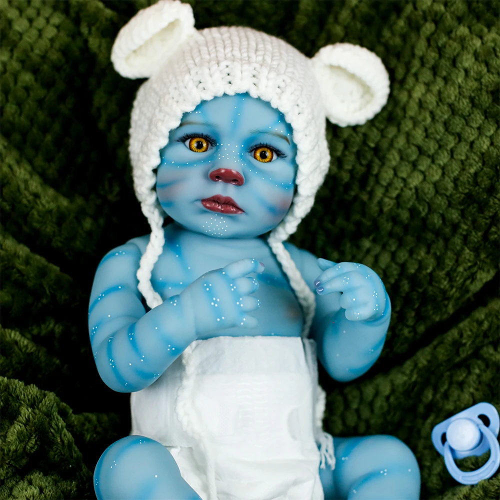 19inch Full Body Soft Vinyl Silicone Loulou Avatar Reborn Baby Doll Lifelike Hand-Drawing Hair Blue 3D Skin High Quality Gifts