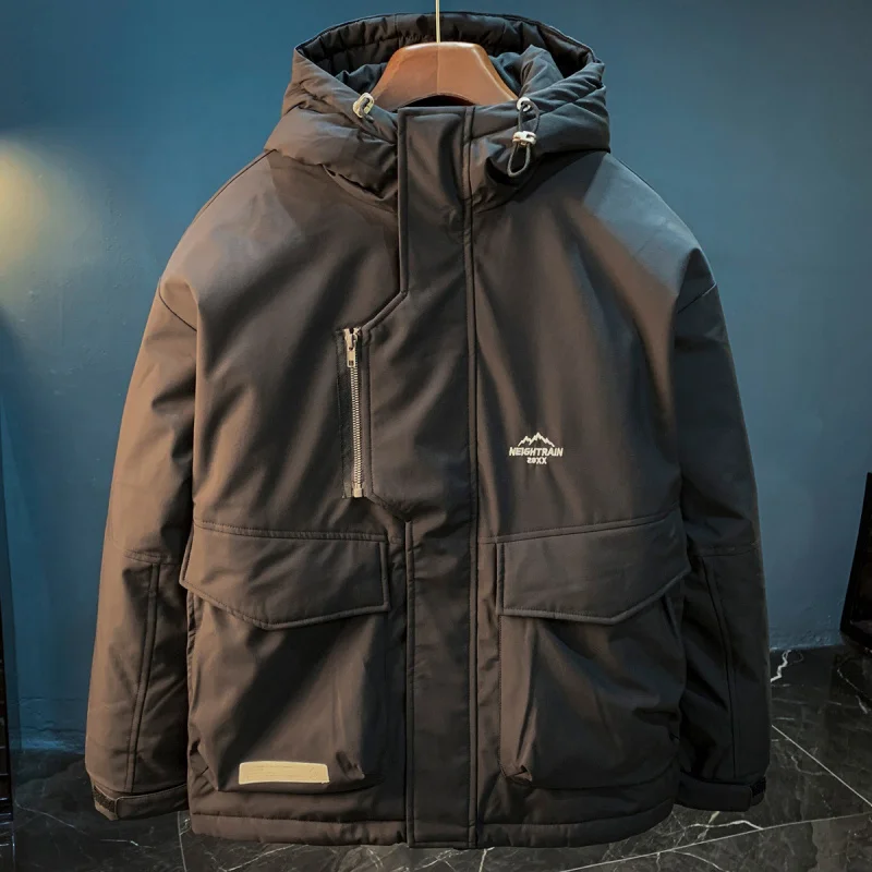 سترة بغطاء للرأس مقاومة للبرد في الهواء الطلق للرجال في فصل الشتاء مقاومة للرياح مع سترة دافئة من الصوف المضافة #1