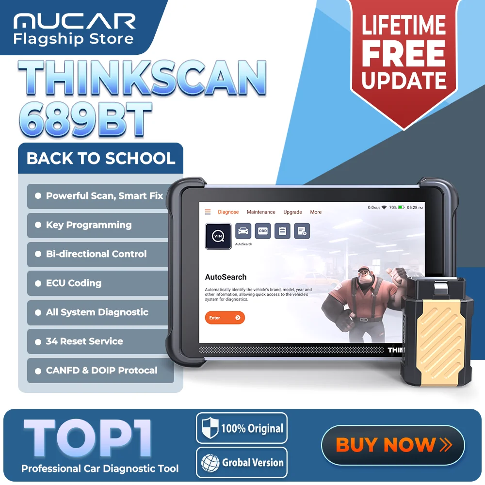 THINKCAR THINKSCAN 689BT IMMO Key Programming Active Test Automotive Diagnostic Tool Obd2 Scanner ECU Coding CANFD DOIP 34 Reset