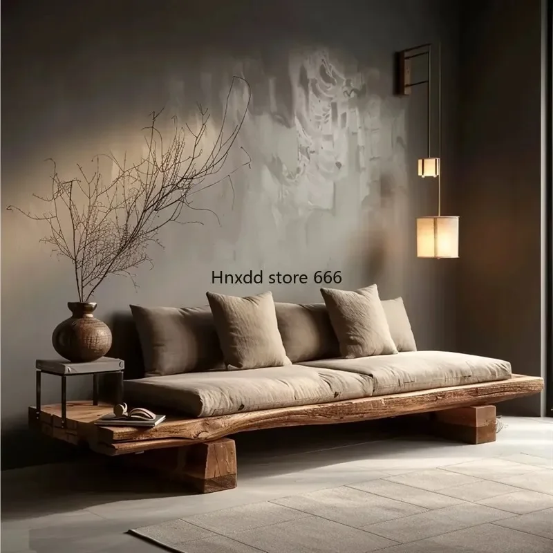 Solid wood sofa, medieval Chinese living room straight sofa