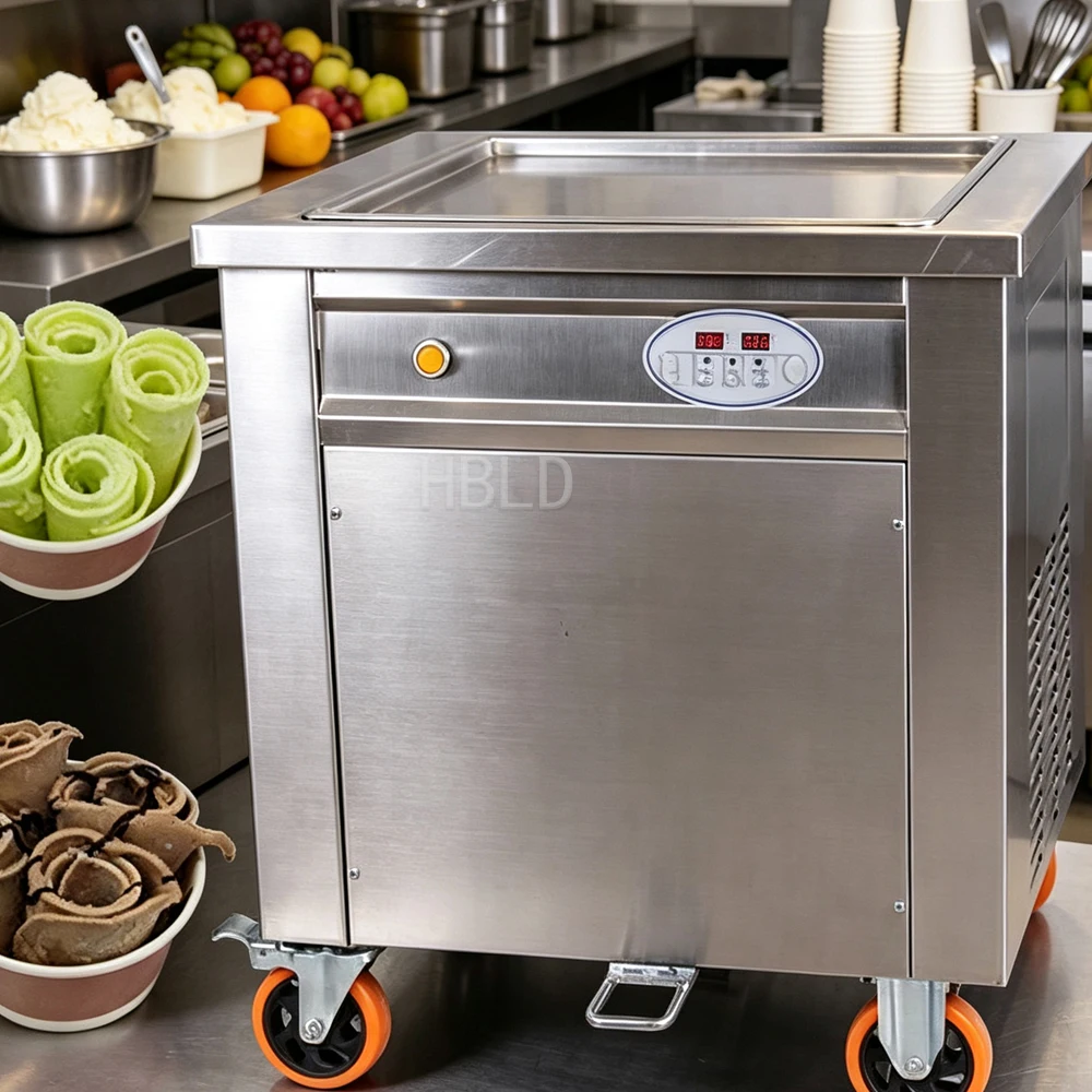Commercial Snack Fried Ice Cream Maker, Square Pan Frozen Yogurt Rolling Machine for Catering