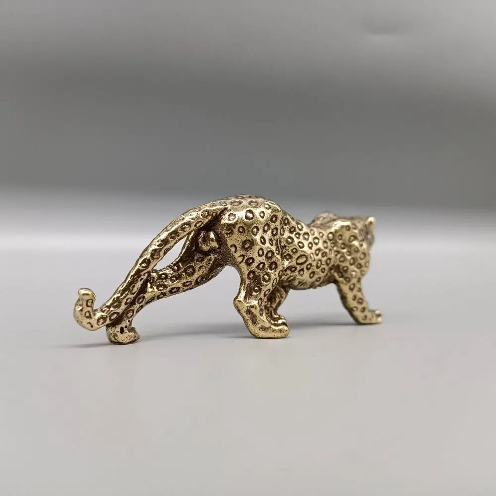 Creative Solid Cheetah Small Statue Lucky Animal Brass Leopard Figurines Funny Brass Leopard Miniatures Collectibles