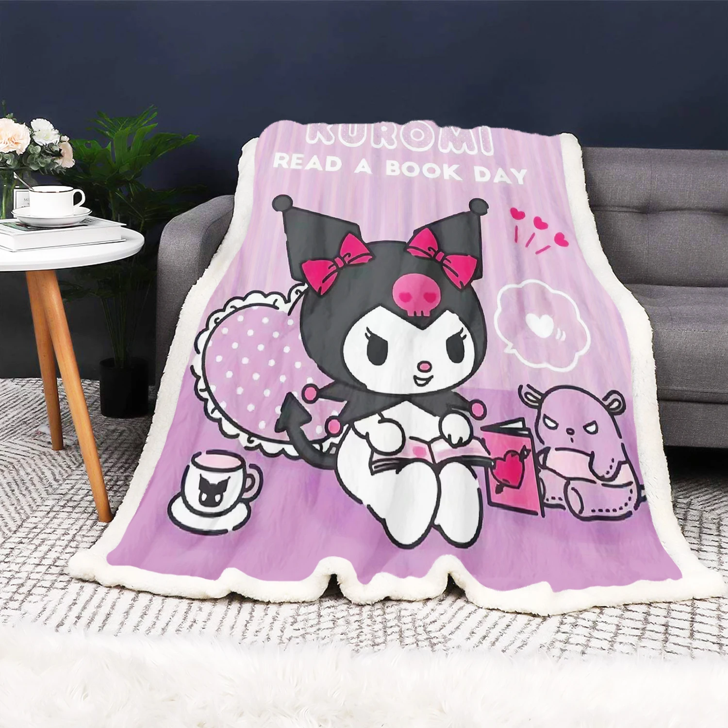 

Детское милое одеяло Kuromi с героями мультфильмов, плюшевые пледы с меховым принтом, современные зимние подарки на заказ для детей