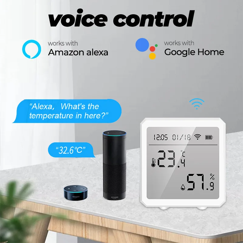 Tuya Smart WiFi ميزان الحرارة الرقمي الداخلي مقياس الرطوبة الاستشعار المنتج المنزلي الذكي مع كاشف إنذار التحكم في مراقبة التطبيق