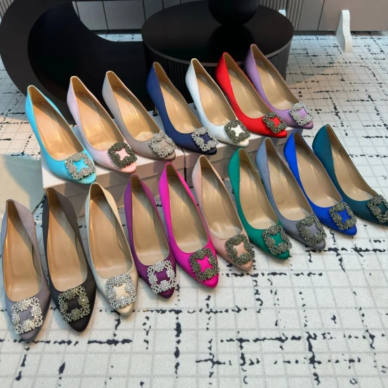 

2026Designer Classic Fashion Snowflake Pointed High Heels Women's Satin Formal Shoes Party Shoes