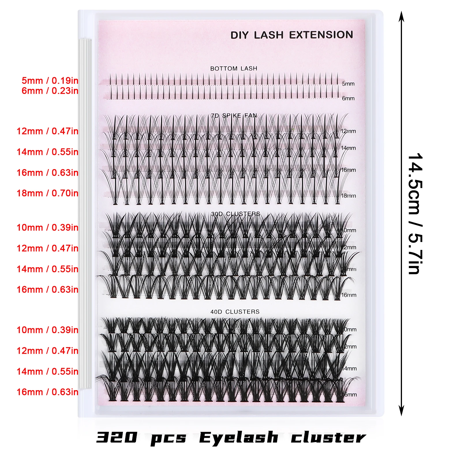 320 Rijen Diy Wimpers Extensions Kit 7d Spike Fan Bodem Lash 30d 40d Clusters Volume Valse Wimpers 5-16Mm Gemengde Piekerige Wimper