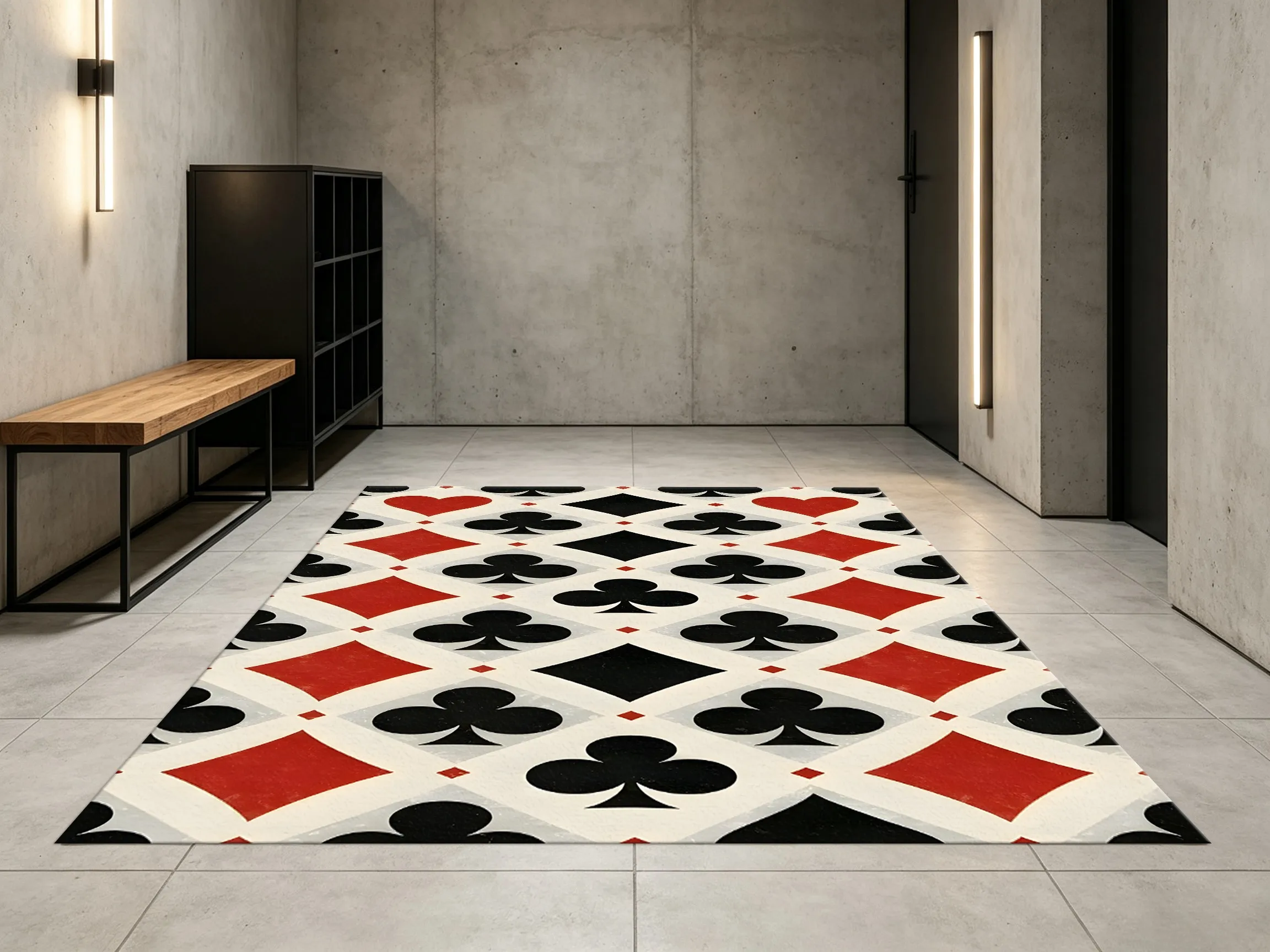 Playing Cards with Red and Black Diamond Pattern, Trendy Retro Style, Perfect for New Year's Parties, Living Room, Card Room, Board Game Area, Personalized and Eye-Catching Velvet Carpet