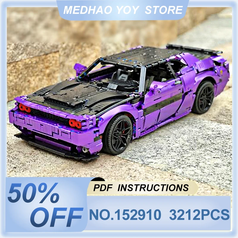 MOC-152910 Purple Technologys Super Sports Car Model Building Blocks Bricks Puzzle Toy Christmas Gfits For Adult Boy Friends