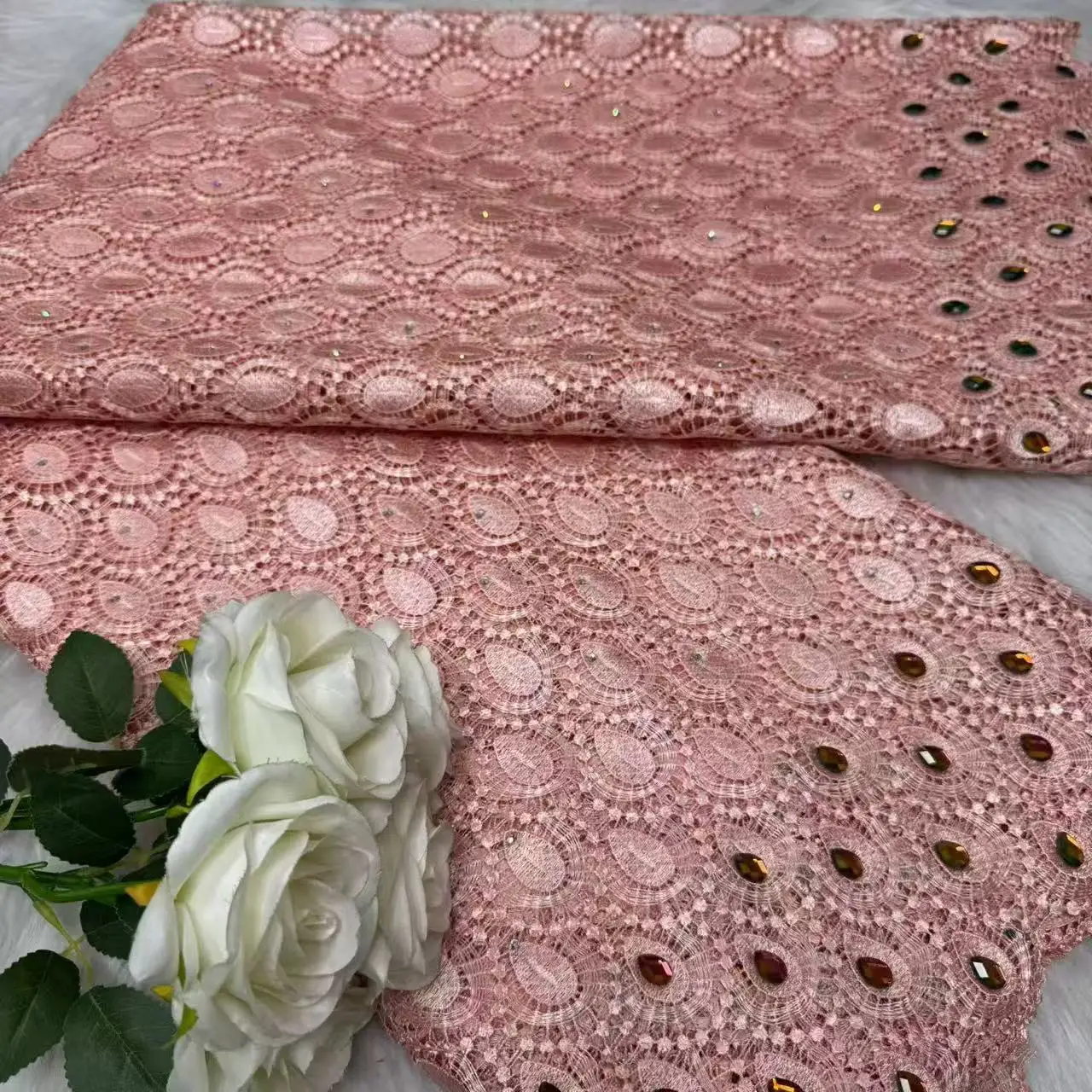 

Latest African Peach Thread Guipure Cord Lace Fabric 2025 High Quality Water Soluble French Lace Fabric For Woman Birthda H157-1