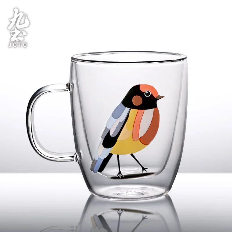 

Креативная двухслойная стеклянная чашка JOTO с декоративной наклейкой — стильная и изолированная для горячего CUPR0570