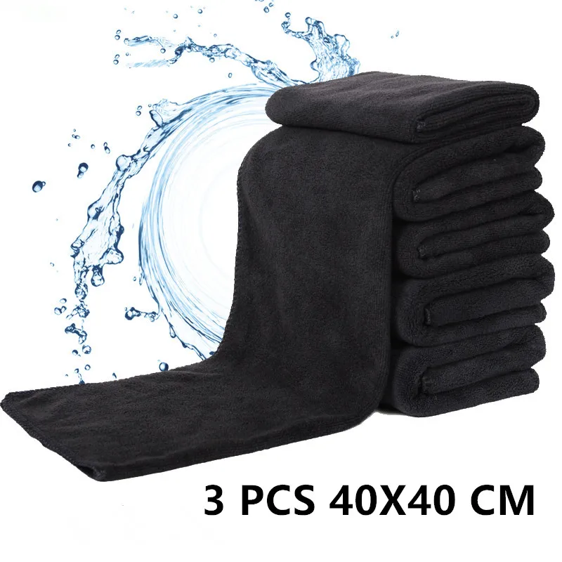 3 serviettes en microfibre noires épaisses, serviettes de ménage, lingettes de nettoyage de voiture polyvalentes