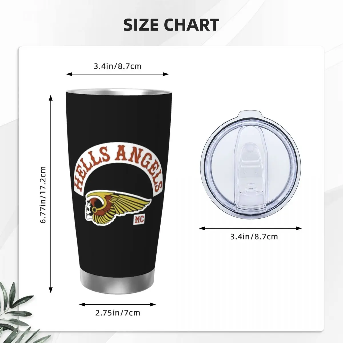 Hells Angels Logo Tumbler Vacuum Insulated Motorcycle Club Brotherhood Thermal Cup with Lid Straw Double Wall Mugs Spill Proof