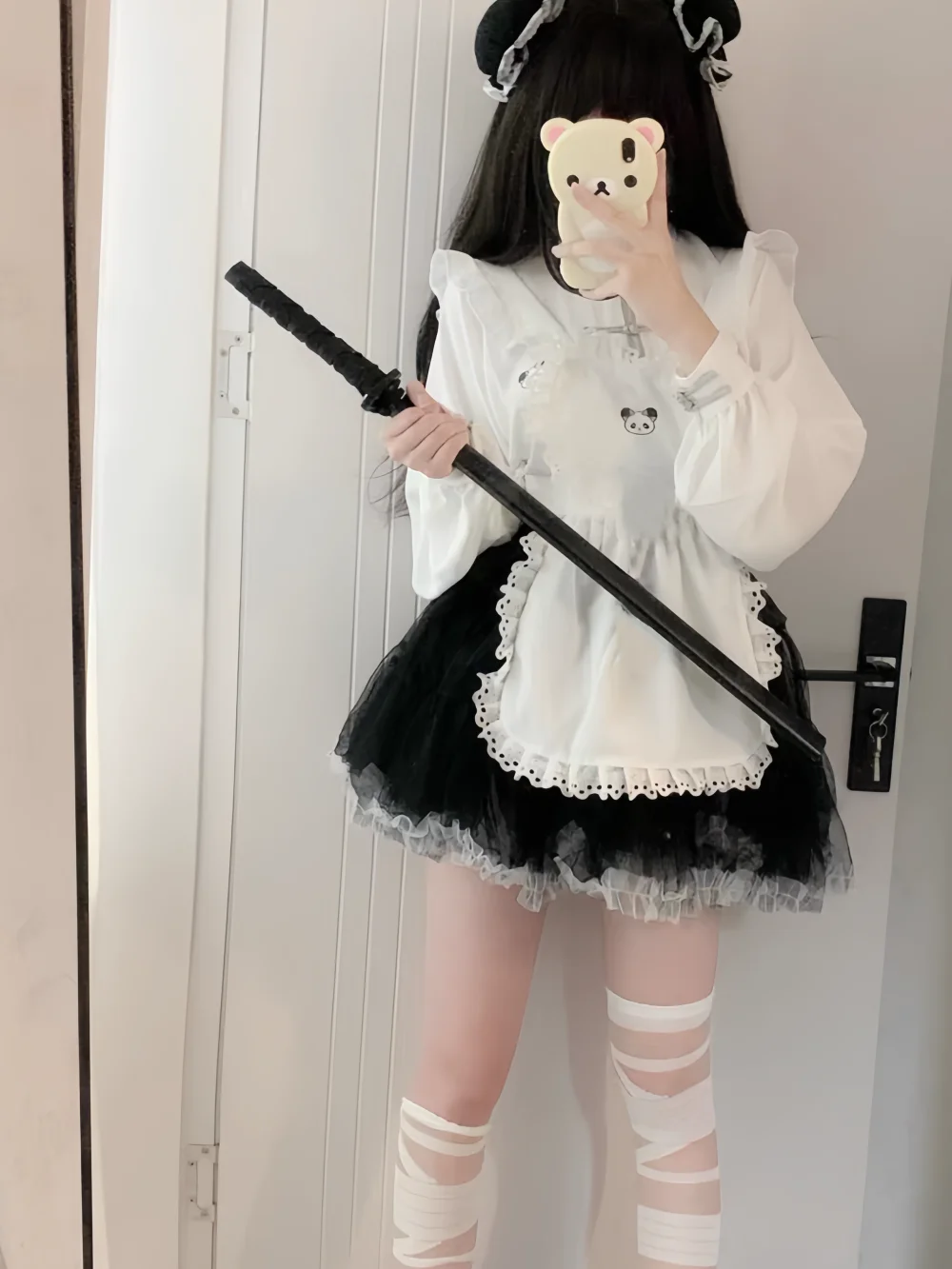 

Новая китайская маленькая кухонная юбка в стиле Лолиты для девочек, модифицированная версия с пандой, фартук с сердечком Dr Love, комплект футболок