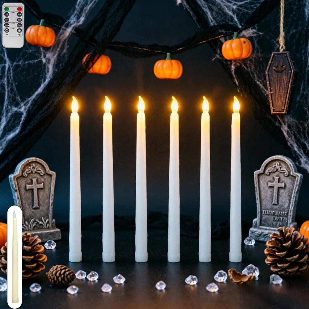 Remote Control Long Pole Pointed LED Electronic Pole Wax Lamp, Used for Christmas Halloween Party Desktop Fireplace Sill Decor