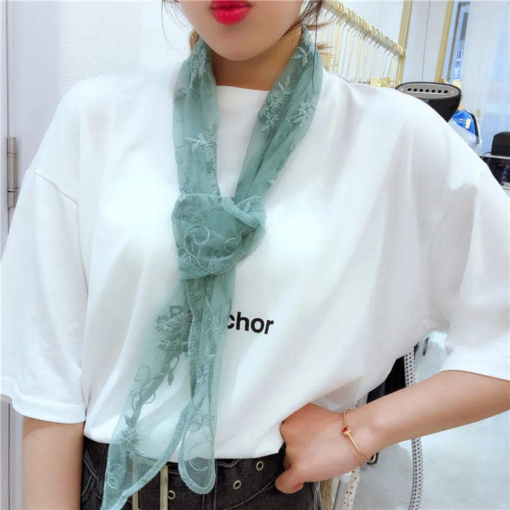 Embroidered Flower Lace Triangle Scarf Small Shawl Crochet Neck Scarf DIY Hats Head Scarf Headwraps Bandana Hijab Neckerchief