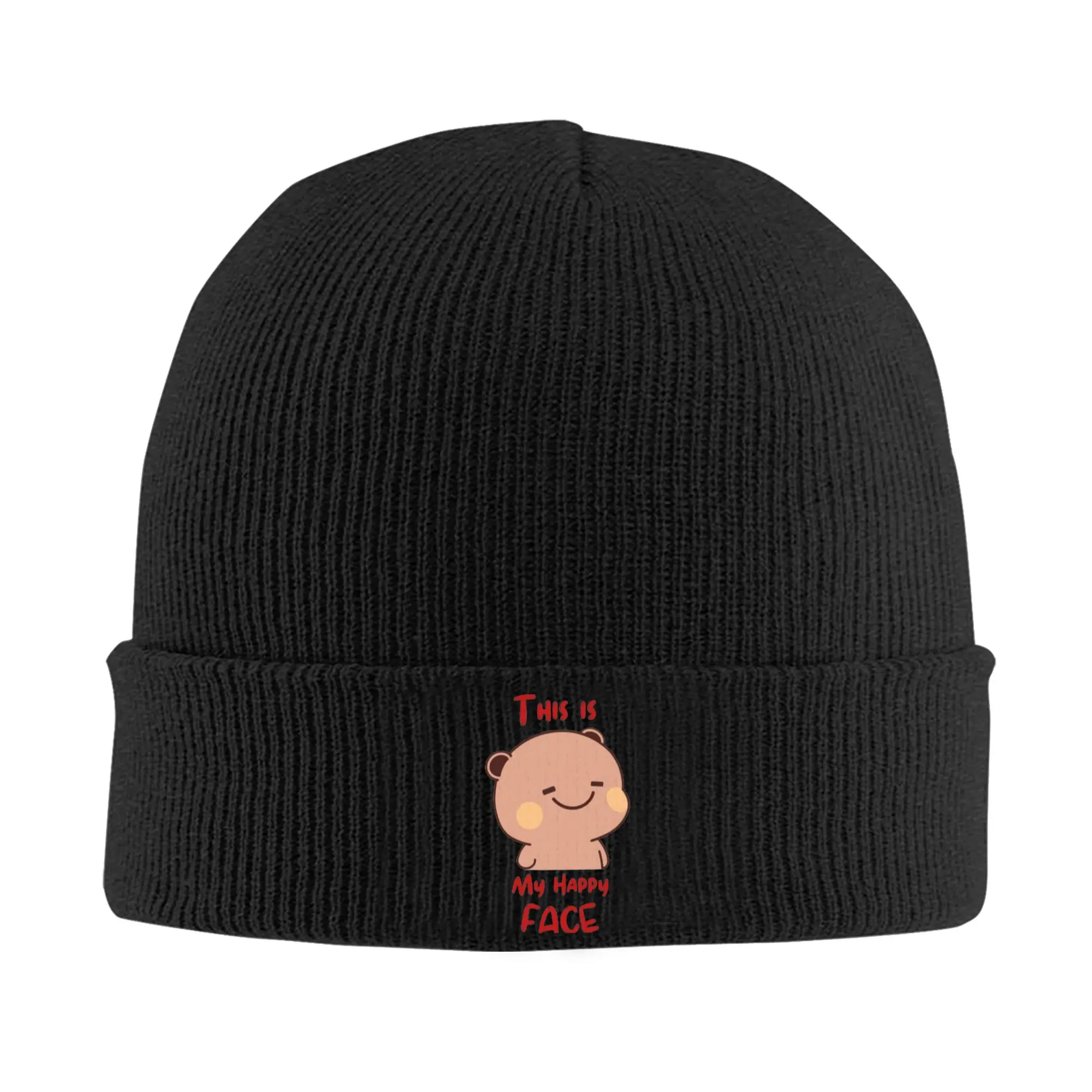 Cute Happy Bubu Face Knitted Hat Women's Men's Beanie Autumn Winter Hats Acrylic Panda Bear Warm Melon Cap