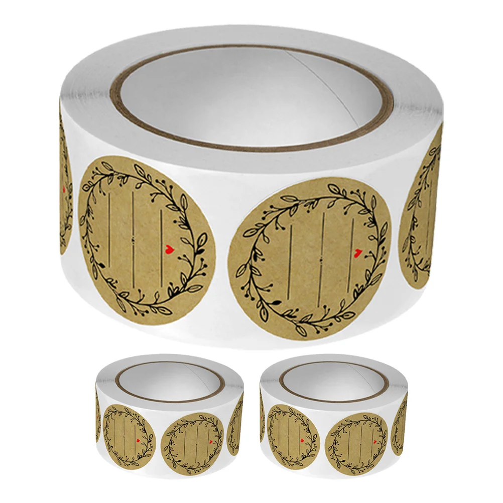 

3 Rolls Kraft Paper Food Labels Stickers Round Seal for Jars Containers Pantry Spice Canning Jam Jelly Baking Bag Sealing