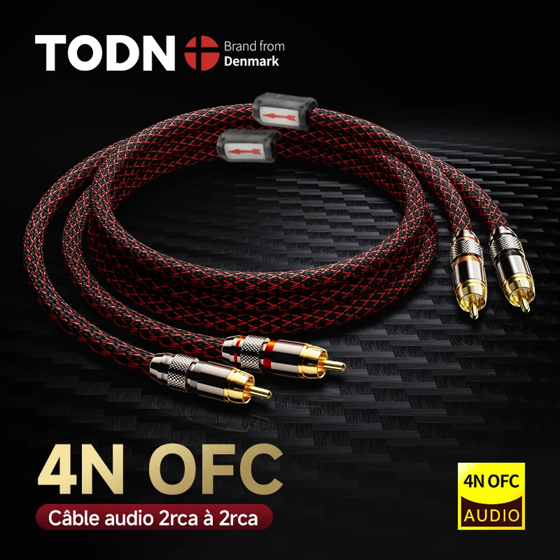 TODN -Câble audio RCA mâle vers mâle, 2 RCA vers 2 RCA, directions d'interconnexion, HIFI, stéréo, 4N, ODavid, amplificateur, radiateur, TV, voiture, 1 paire
