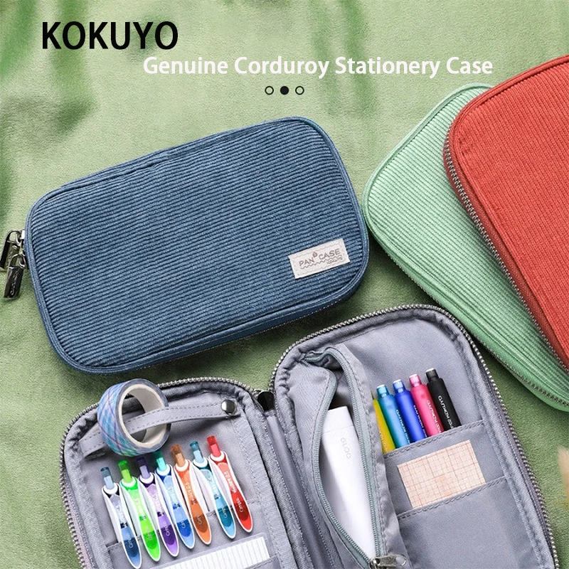 

Kokuyo Flat-Open Pancake Pencil Case Quality Corduroy Buckle Fix Scissors & Tape Lightweight Zipper Bag for Commuting Classroom