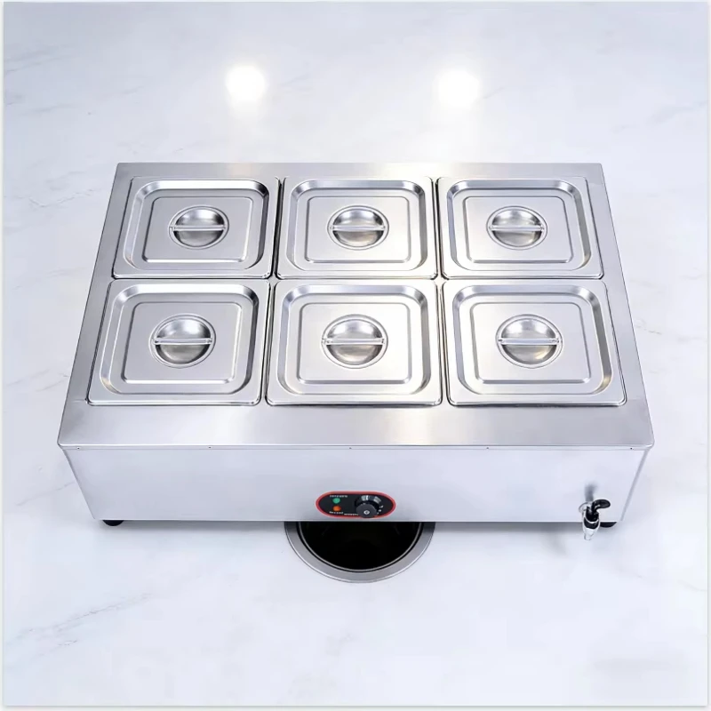2026 Factory Direct Sales High Quality Commercial Electric Bain Marie Stainless Steel Restaurant Unit 6 Plates Capacity