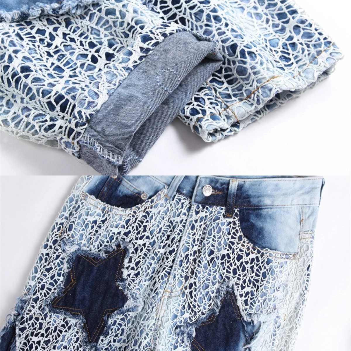 Winter Leopard Tattered Jeans Men's Snake Skin Embroidery Worn High Elastic 3D Inner Stars Zipper Bleached Slim Fit Pants Pocket