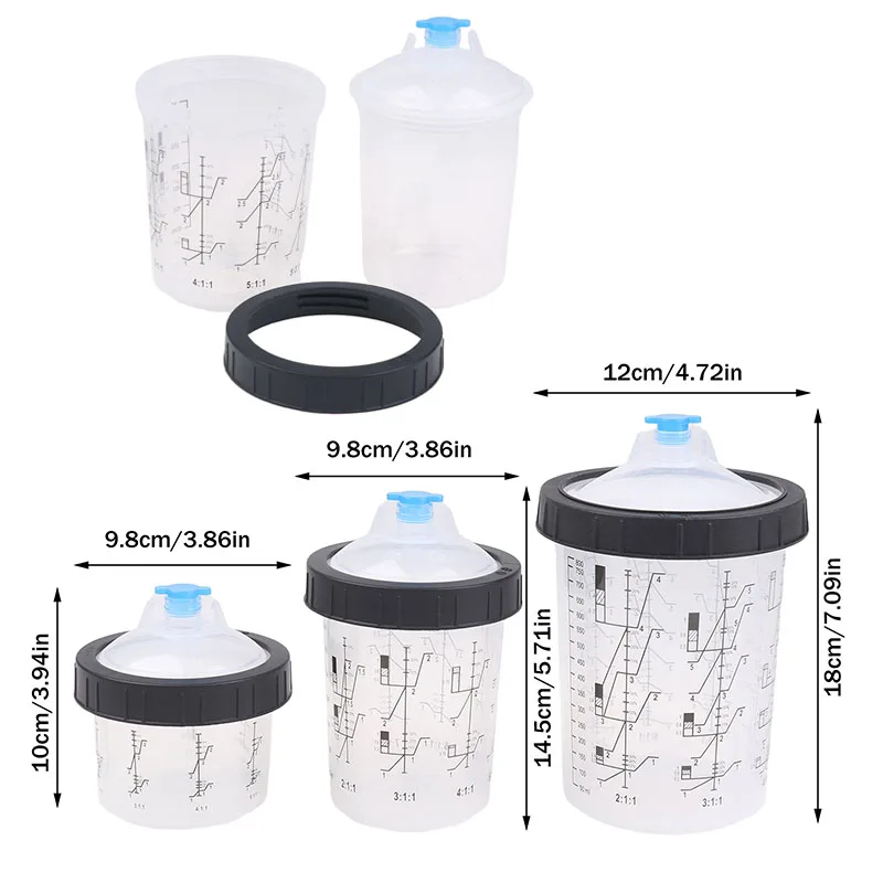 1Pc Transparent Paint Spray Cup 180/350/800ml Plastic Paint Mixing Cup Disposable Paint Cup Spray Pot Type Quick Cup