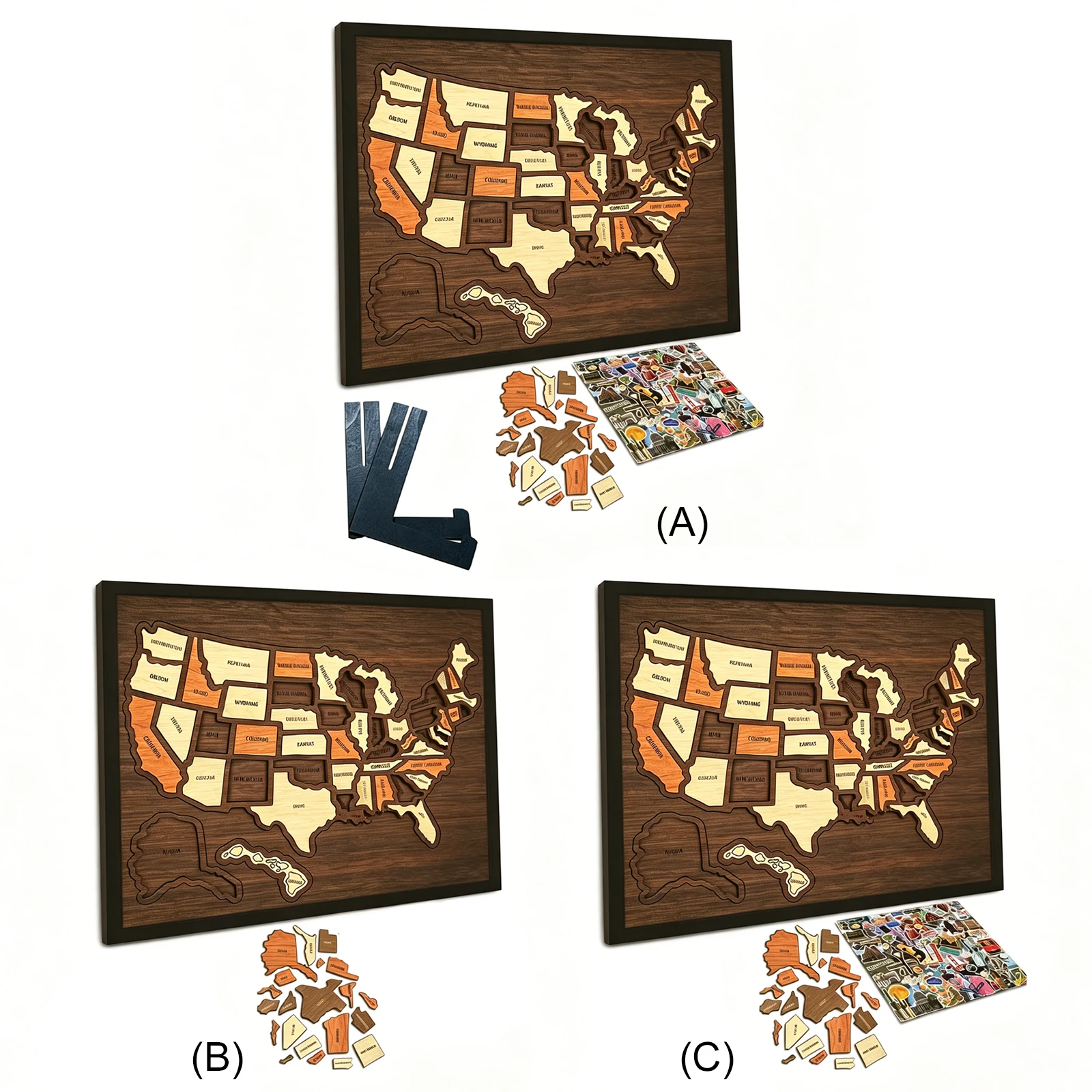 Wooden USA Maps Puzzle Multi-Purpose Landmarks Cork Travel Map Interactive Geography Learning Toy for Home Decor Remarks