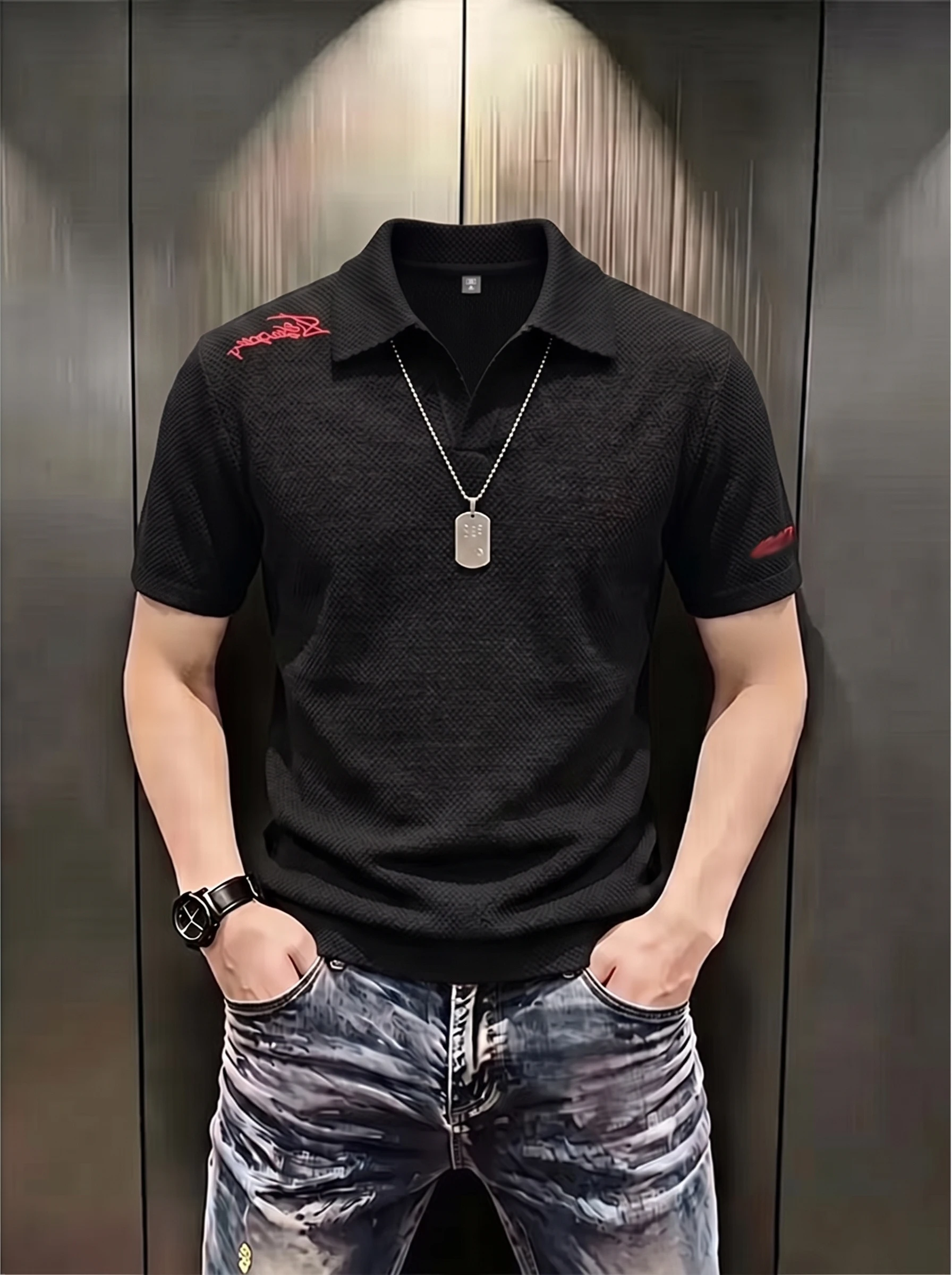 American Style Dragon Scale Embroidery  Shirt Short Sleeve Men's Summer Breathable Shoulder Level Half Sleeve High End Fe...