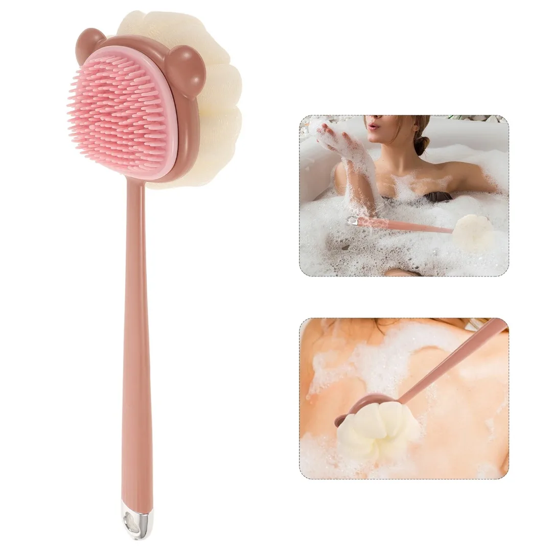 Bath Soft Back Scrubber Brush Bath Shower Sponge Scrubbing Brush with Handle Exfoliating Body Scrub Skin Massager Bath Supplies