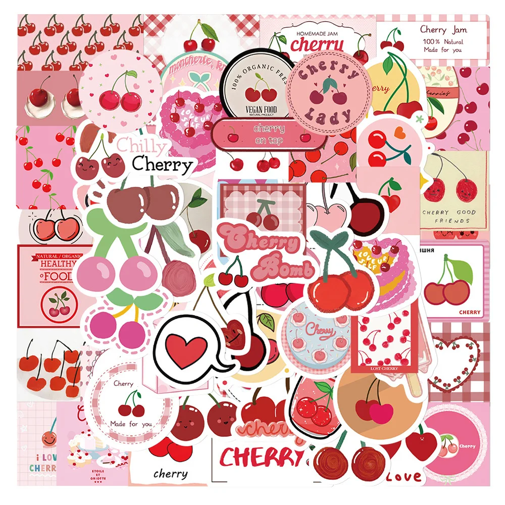 10/30/60/90PCS Pink Girl Heart Wine Heart Cherry Cartoon Stickers DIY Fridge Laptop Luggage Skateboard Graffiti Joke Sticker