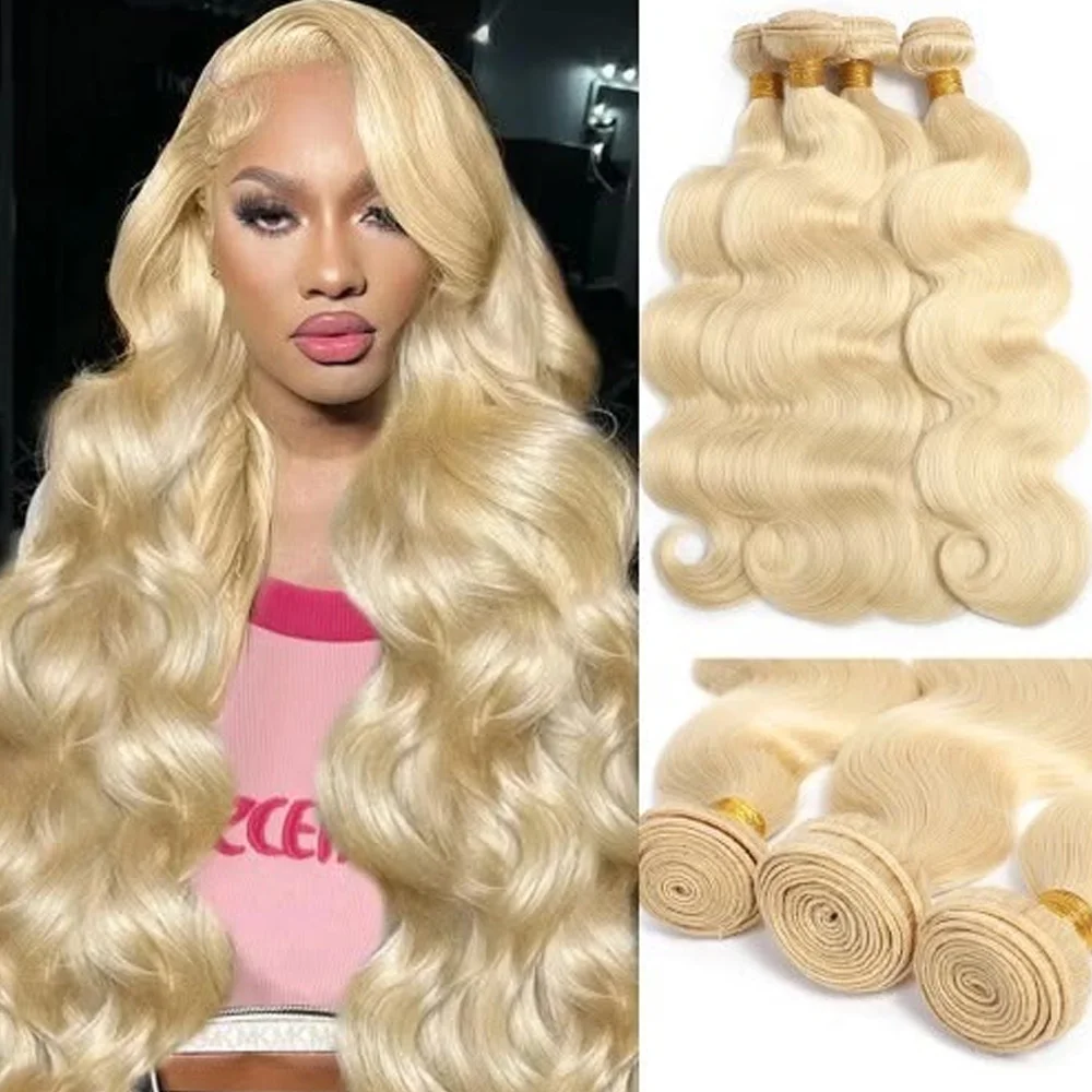 Blonde Bundles Human Hair 613 Body Wave Human Hair Bundles 28 30 32 Inch 3 Bundles 300 G 100% Unprocessed 12A Grade Brazilian Raw Weave Bundles Wet and Wavy Human Hair Extensions For Women
