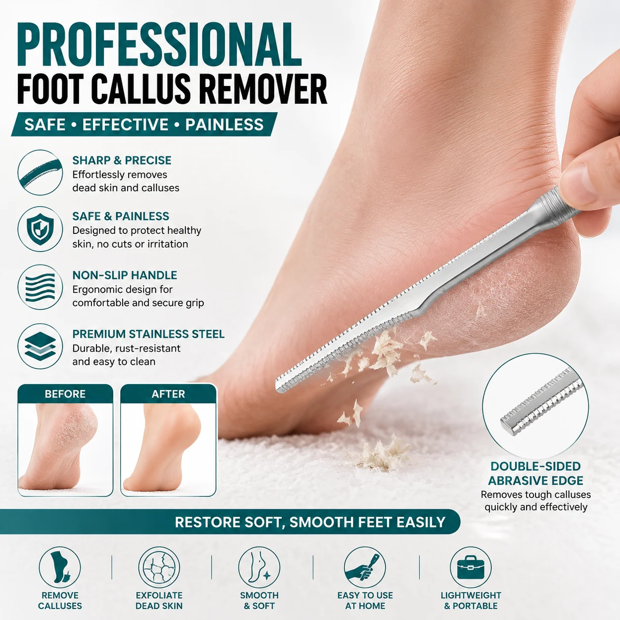 2PCS Professional Foot Callus Remover Dead Skin Scraper Pedicure Knife Heel Shaver Corn Cutter Foot Care Tool