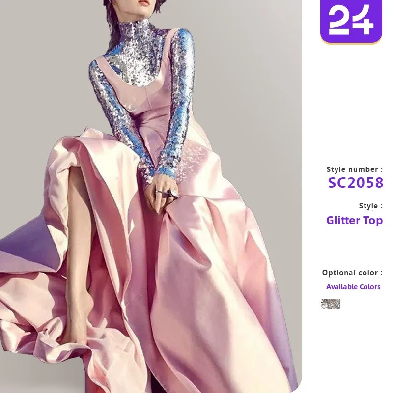 

Новинка 2025, женский длинный свемин с высоким воротником и блестками, универсальный модный теплый топ для осеннего сезона