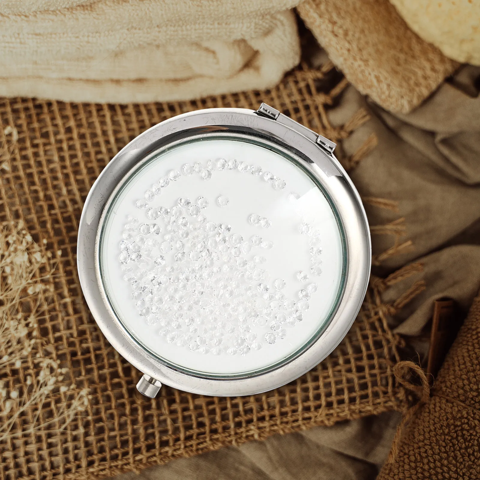 Miroir métallique pliant rond Double face Portable, petit outil de maquillage de voyage pour femmes, fête pique-nique, miroir de maquillage pliant en plein air