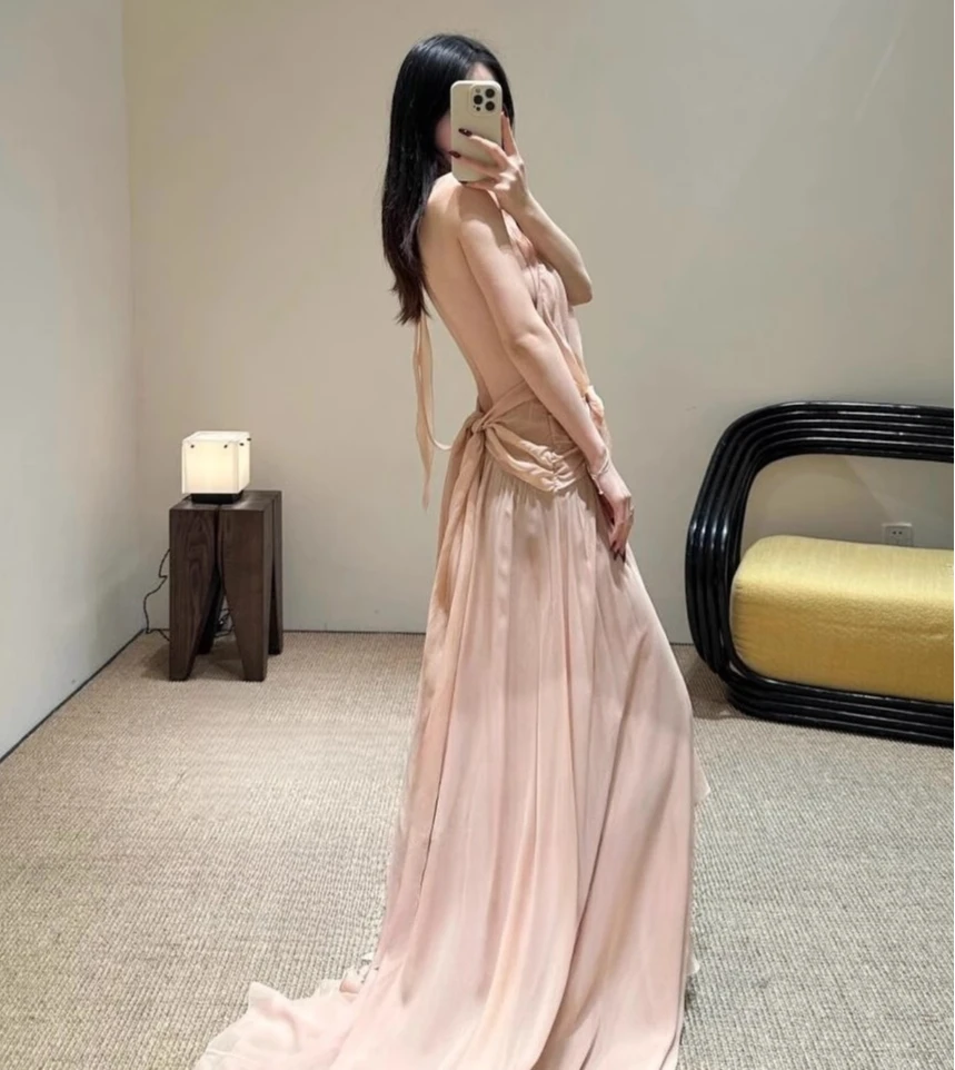 Rosa plissado profundo v vestido feminino elegante verão férias festa sem mangas chiffion roupas senhora streetwear chique vestidos bodycon