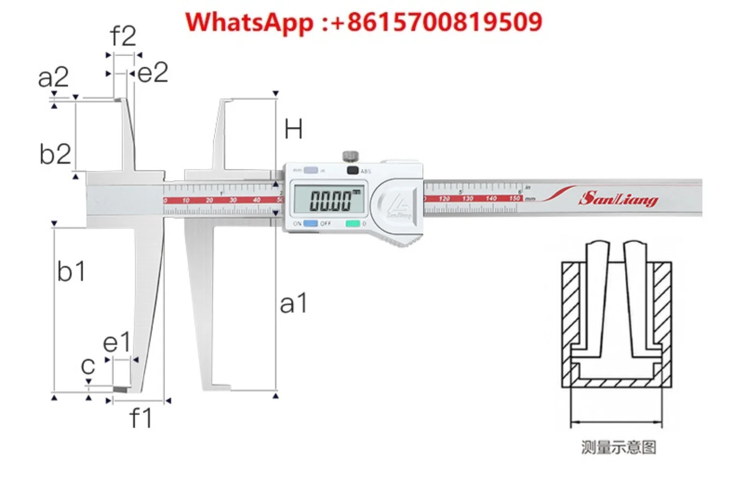 

Double inner groove Digital vernier caliper Inner hole Inner round stainless steel groove 10-150mm