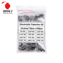 120pcs Electrolytic Capacitor Assortment Kit 12Values 1uF - 470uF 2.2UF 4.7UF 10UF 22UF 33UF 47UF 100UF 220UF Capacitance Set