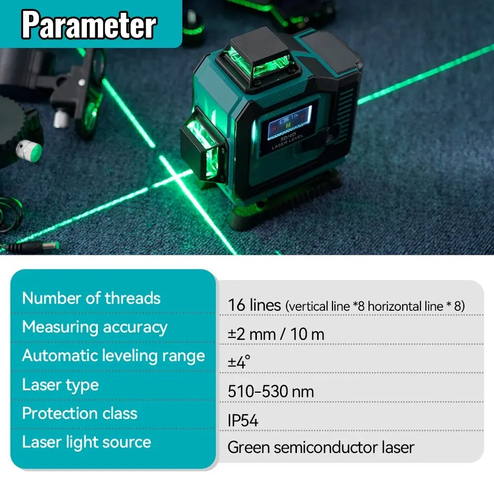 Hormy Touch Switch Livello laser 4D 16 linee Fascio verde verticale orizzontale con telecomando 360 ° Livelli laser autolivellanti