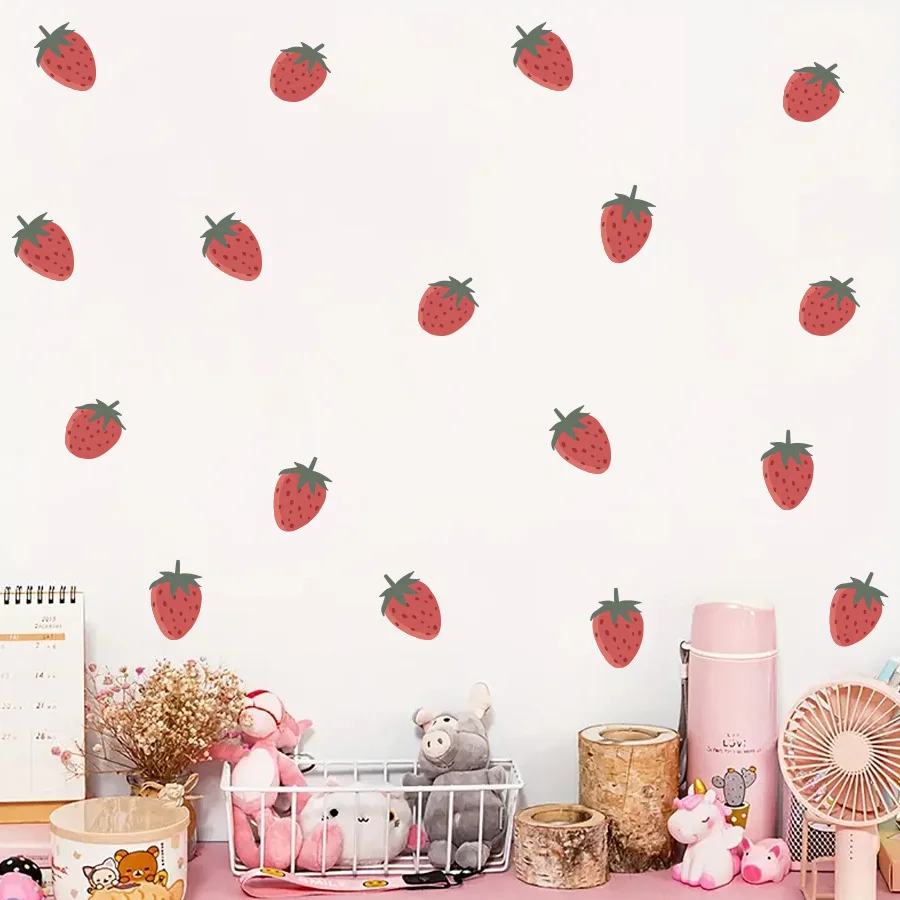Cartoon Strawberry Wall Decals Self Adhesive Removable for Girl Bedroom Sweet Aesthetic Room Decor